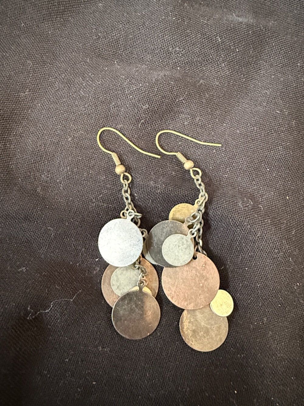 Multi-Tone Disc Drop Earrings - Gold, Silver, Copper